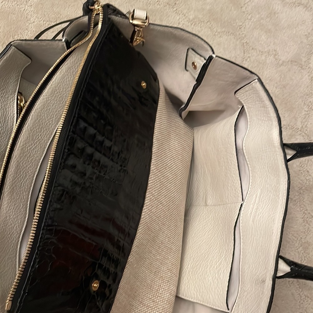Auth Nancy Gonzalez Cristie Black Croc Leather Linen Convertible Tote w Clutch - Picture 14 of 16